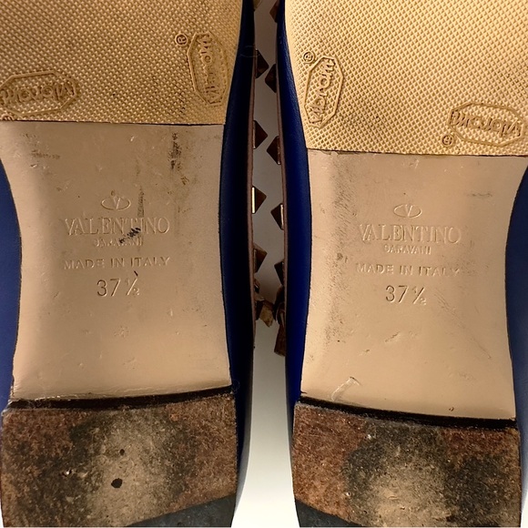 ✨VALENTINO GARAVANI Rockstud Leather Cage Flats Blue Size 37.5 - Picture 14 of 16